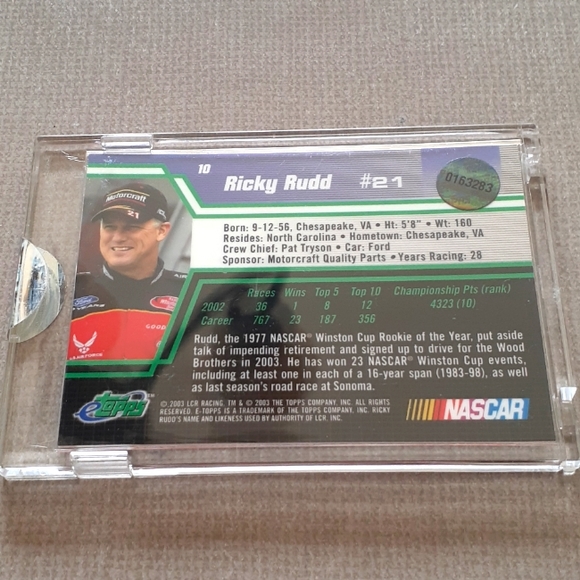 2003 Etopps Ricky Rudd Motorcraft Ford Encased Sealed Card - Picture 2 of 3